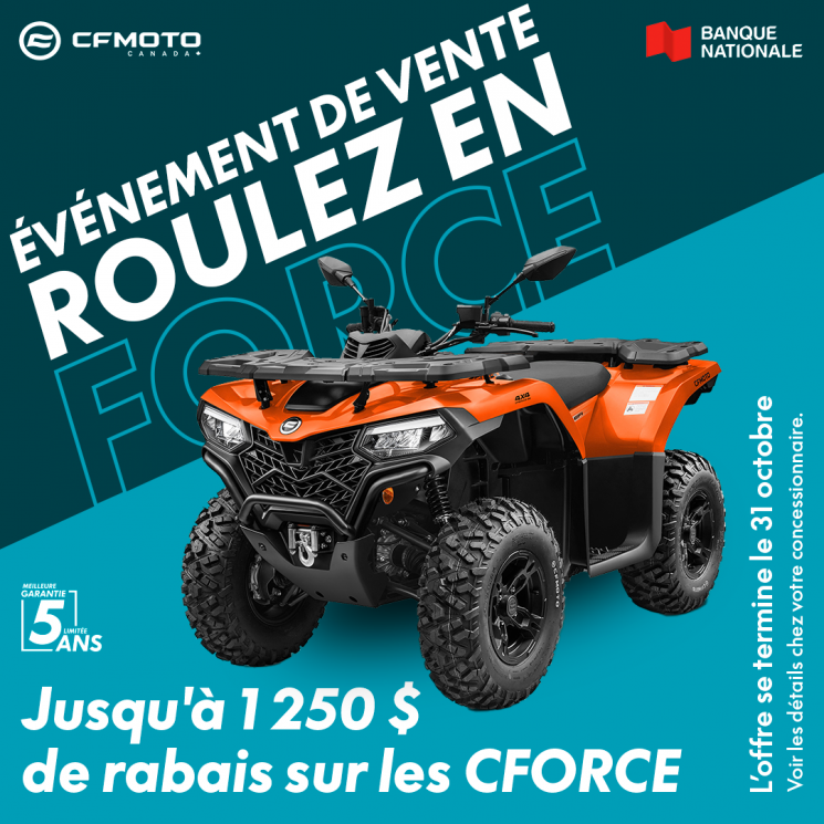 CFMOTO: Jusqu’à 1 250$ de rabais sur les CFORCE