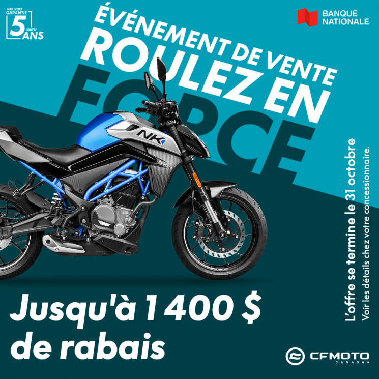 CFMOTO: Jusqu’à 1 400$ de rabais sur les motos