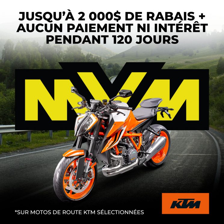 KTM: Jusqu’à 2 000$ de rabais + Aucun paiement + aucun intérêt sur moto de route sélectionnées
