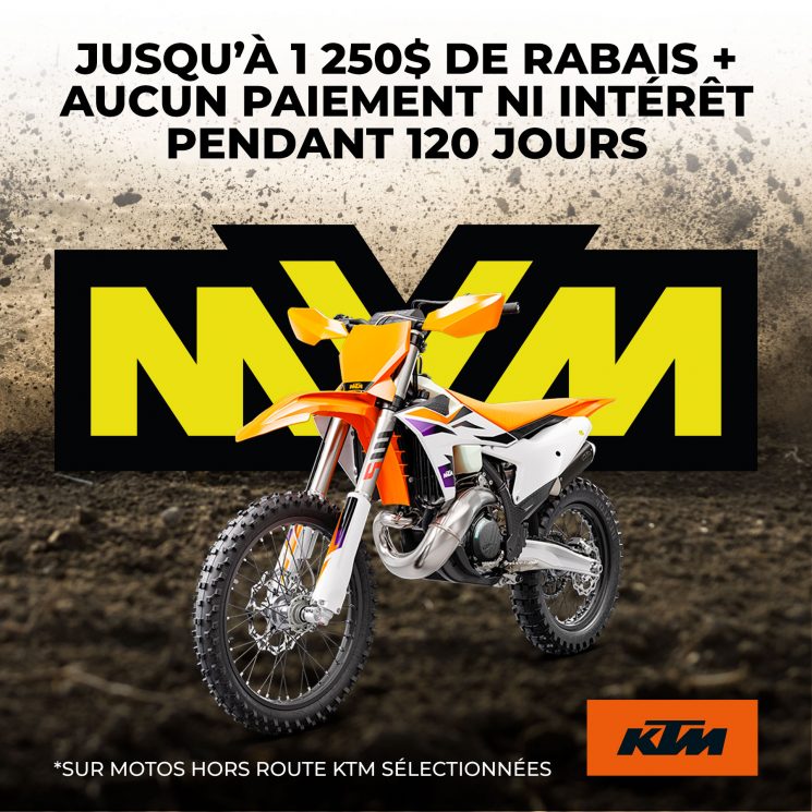 KTM: Jusqu’à 1 2500$ de rabais + Aucun paiement + aucun intérêt sur moto hors route sélectionnées